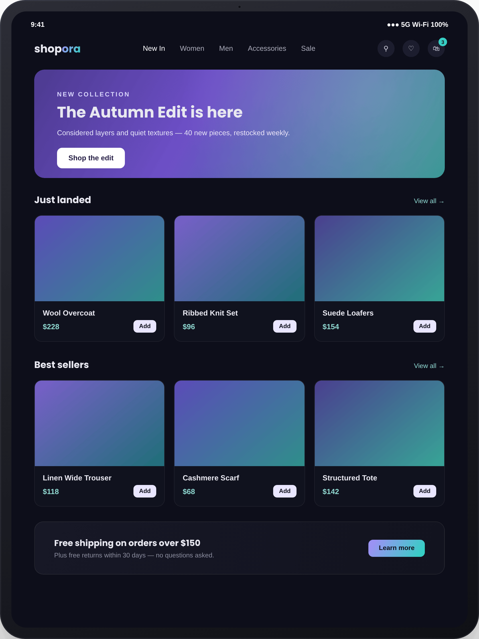 Shopora iPad responsive preview